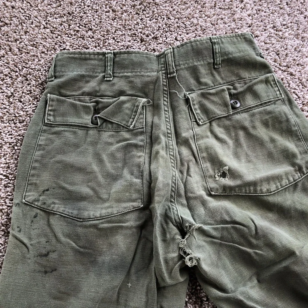 Vtg OG-107 Sateen Pants 29x28 Vietnam Era Fatigue Baker Trousers Distressed READ